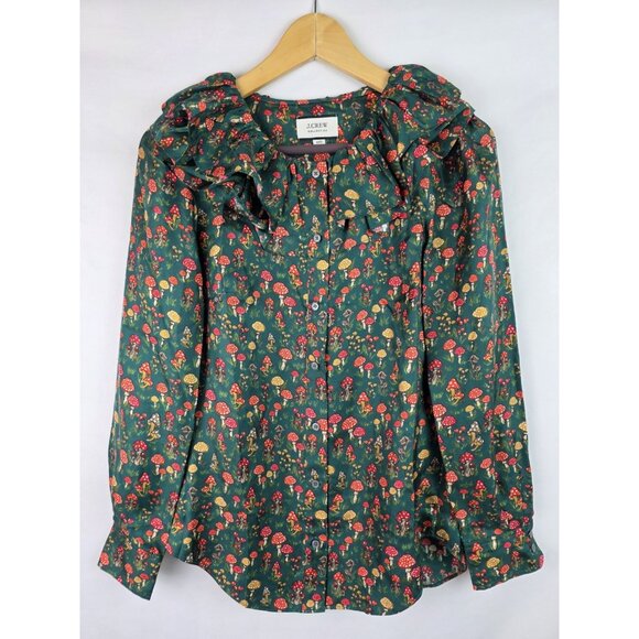 J.CREW Tops - J.Crew Collection Women's Shirt Size XXS Green Mushroom Silk Long Sleeve Blouse